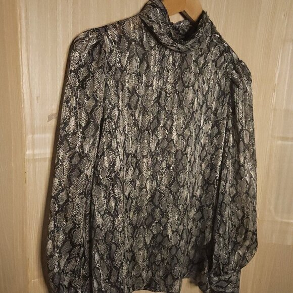 Zara Women's Snake Print Semi Sheer High Neck Blouse Medium - Picture 3 of 10